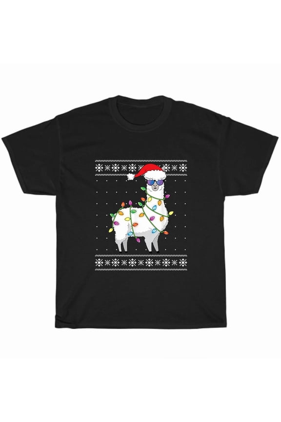 Alpaca Christmas Tree Lights Funny Ugly Sweater Holiday Llama Humor Unisex T-Shirt, up to size 5XL