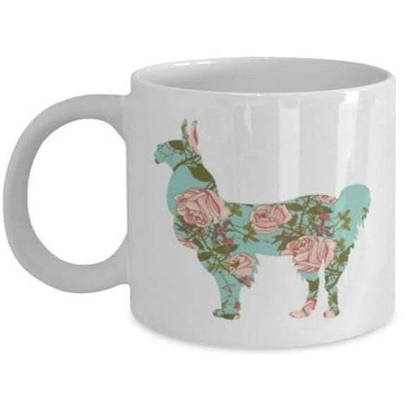 Alpaca 11 oz Coffee Mug - Floral Llama Gift White Ceramic