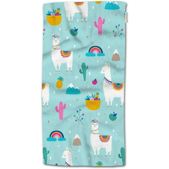 Alpaca Hand Towels,Cartoon Cute Llama Alpaca Cactuses and Leaves Pattern 100% Cotton Soft Bath Hand Towels for Bathroom Kitchen Hotel Spa Hand Towels 15"X30"