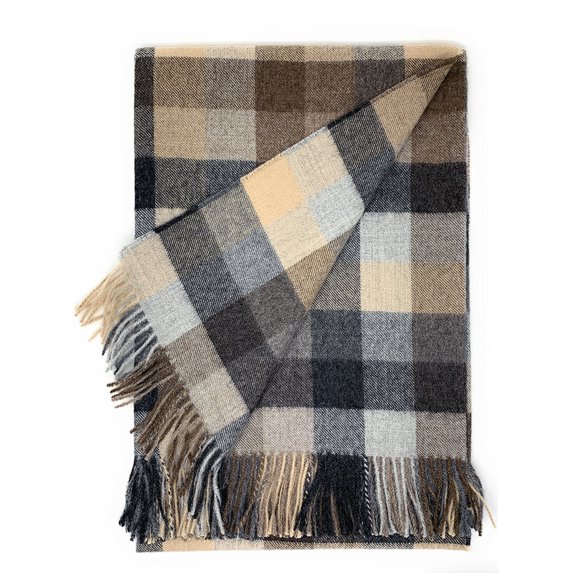 Alpaca Home - Cabin Check Alpaca Throw Blanket - Hand Twisted Fringed - 100% Alpaca Wool (Log Cabin)