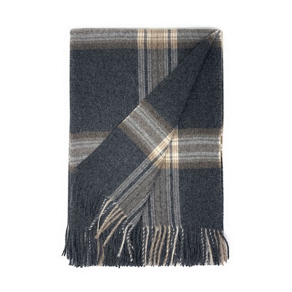 Alpaca Home - Great Outdoors Plaid Throw Blanket - 100% Baby Alpaca Wool- Natural Shades - Campfire Plaid