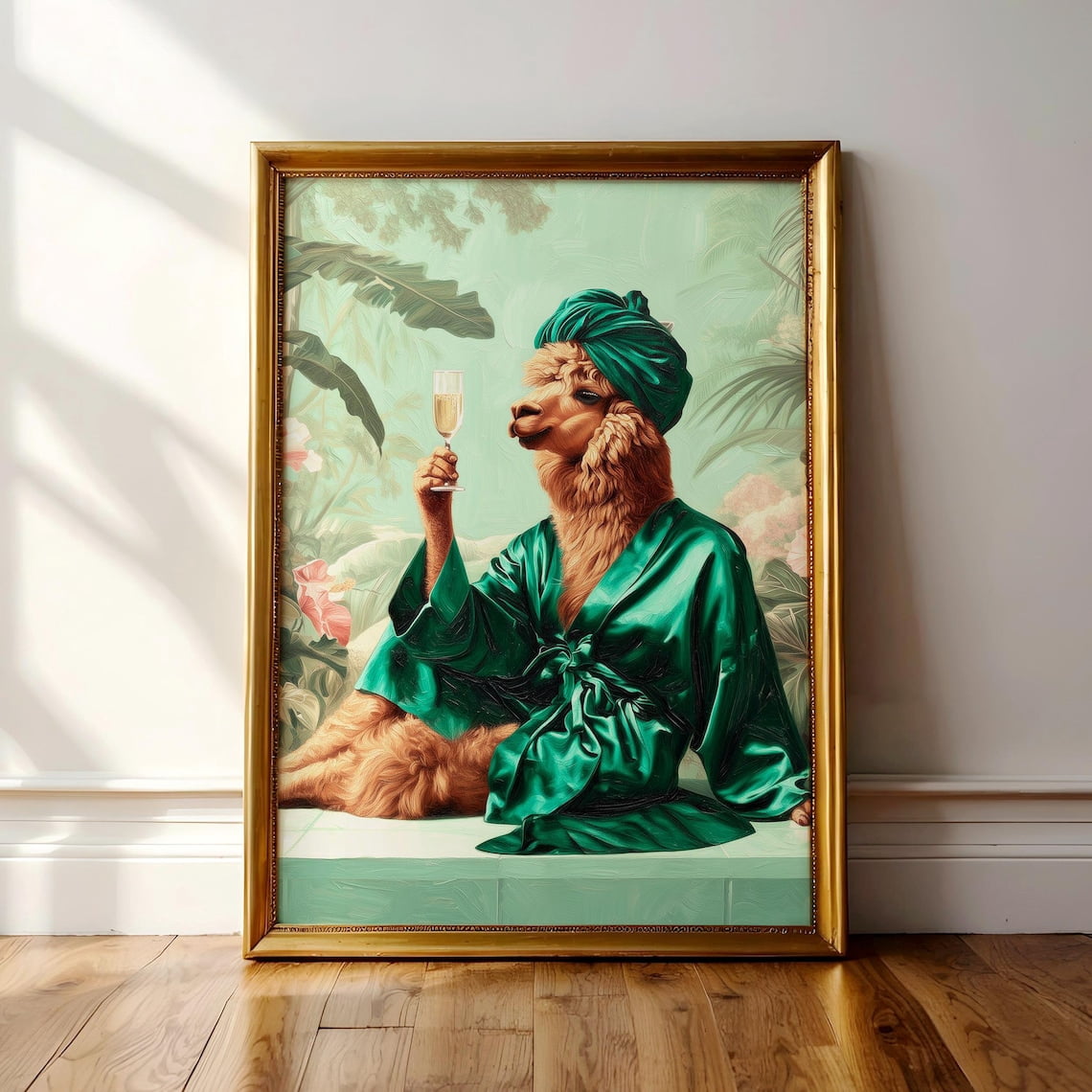 Al Paca Drawing Alpaca In Robe Animal Wall Art Print, Green Maximalist And Jungle ...
