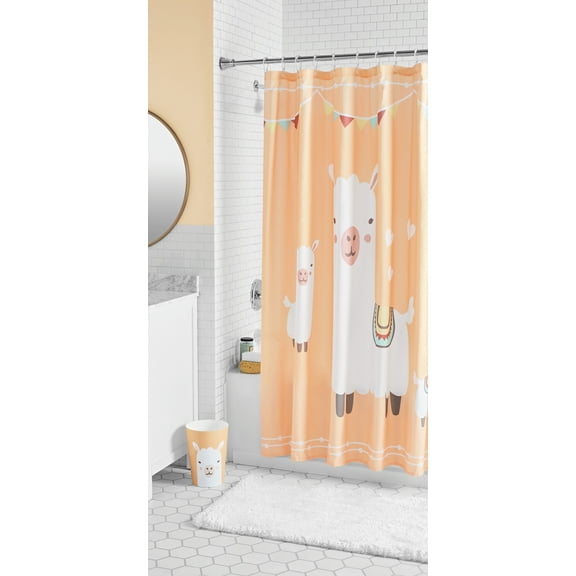 Alpaca Kids Shower Curtain, 72 x 70, Microfiber, White, Your Zone