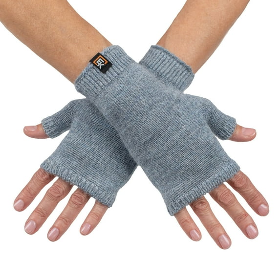Alpaca Knit Fingerless Mittens - Super Soft Baby Alpaca - Small - Blue Grey