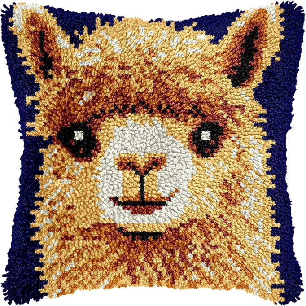 Alpaca Latch Hook Kits Pillow kits Cushion Throw Pillow Embroidery Craft Kits DIY Kits of DIY Hooking Pillowcase Cover Supplier with Color Printed Canvas 43x43cm (227)