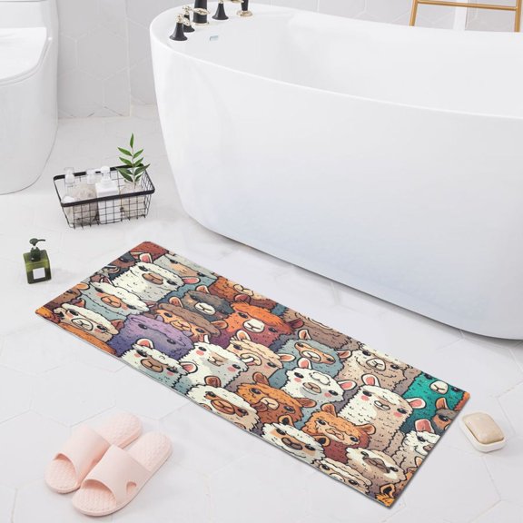 Alpaca Llama Animal Faces Bath Mat 39x20 Non-Slip Bathroom Rugs Absorbent Soft Plush Quick Dry for Tub Shower Kitchen Home Decor