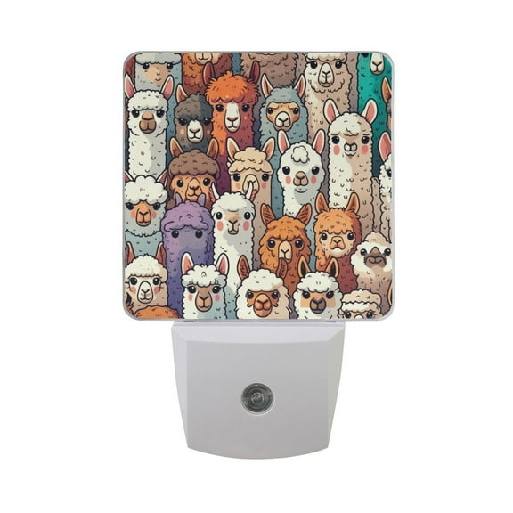 Alpaca Llama Animal Faces Night Light 2 Pack LED Nightlight Plug into Wall Dusk to Dawn Sensor Soft White