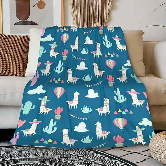 Alpaca Llama Blanket Super Soft Cozy Cute Llama Blankets Llama Gifts for Women Llama Cactus Decor for Couch Bed Lightweight and Durable 40"x50"for Kids/Child