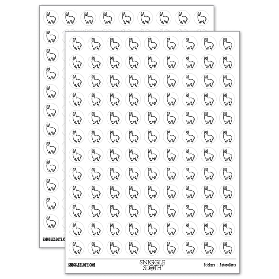 Alpaca Llama Full Body 200+ Round Stickers - White - Gloss Finish - 0.50" Size