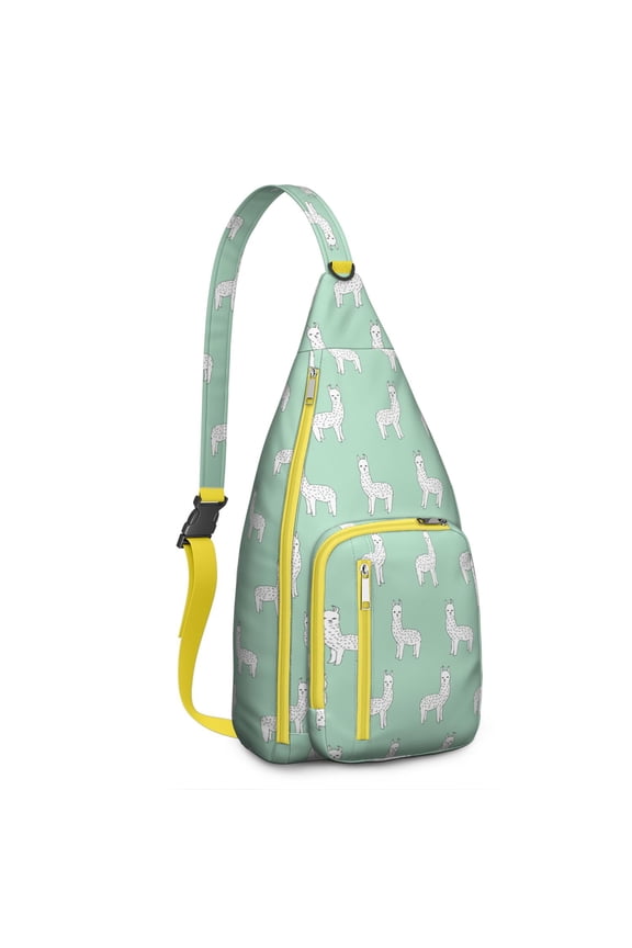 Alpaca & Llama Sling Bag - Kawaii Animal Print Crossbody Backpack for Outdoor (Cute Llama Face Pattern, Unisex Shoulder Pack)