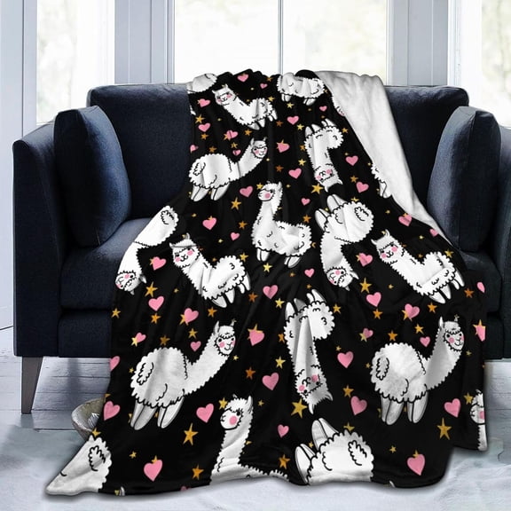 Alpaca Llama Soft Blanket All Season Fuzzy Throw Warm Lightweight Blanket Fleece Throws Flannel Blankets for Bed Sofa Couch Travel Home Living Room Decor 80"X60"