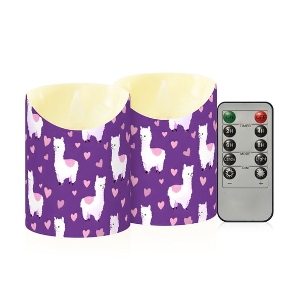 Alpaca Love Pattern Flameless Candles 2 PCS with Remote Realistic Moving Flame LED Tapered Pillar Set for Home Decor