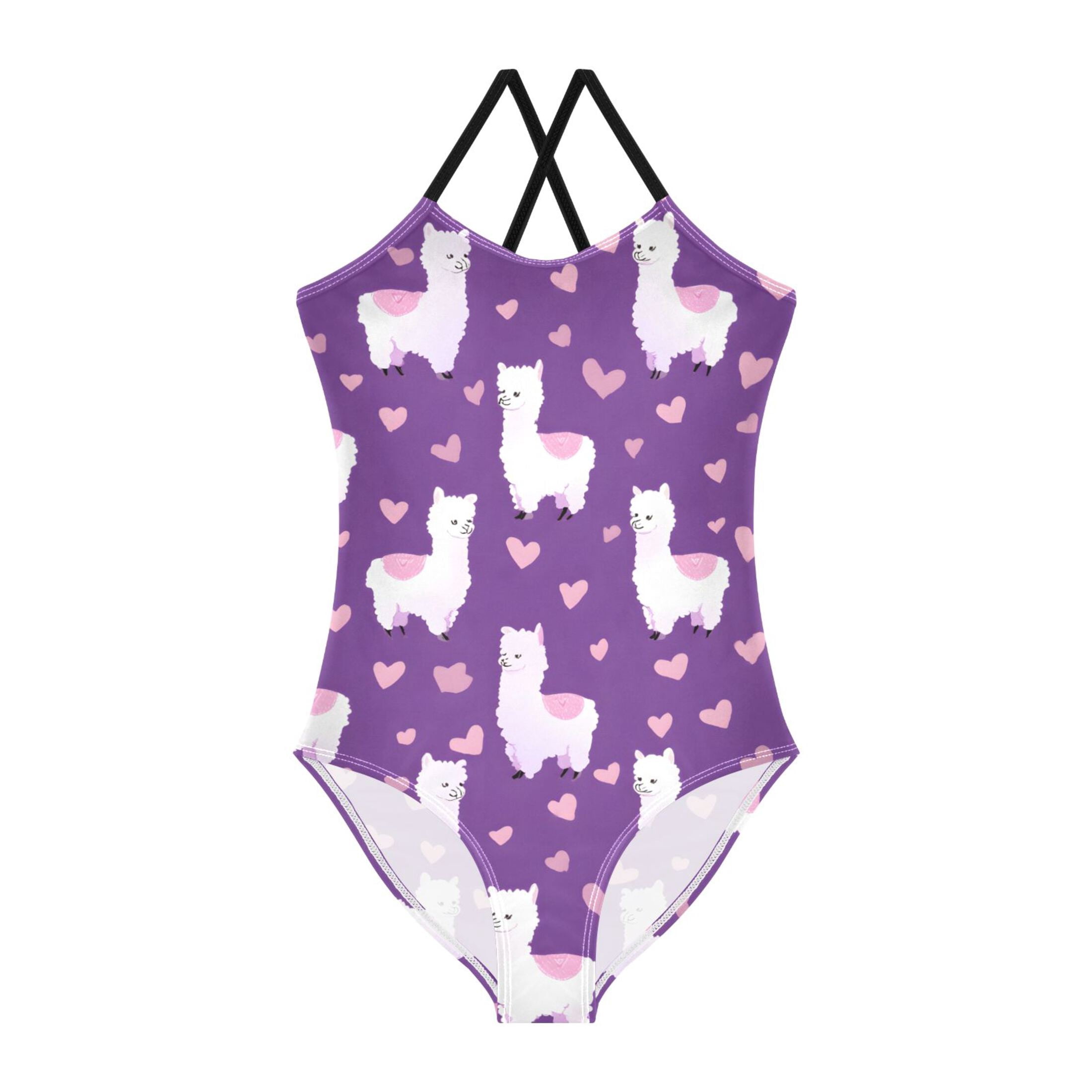 Alpaca Love Pattern Girls' One-Piece Swimwear 3T-10T Soft Stretchy for ...