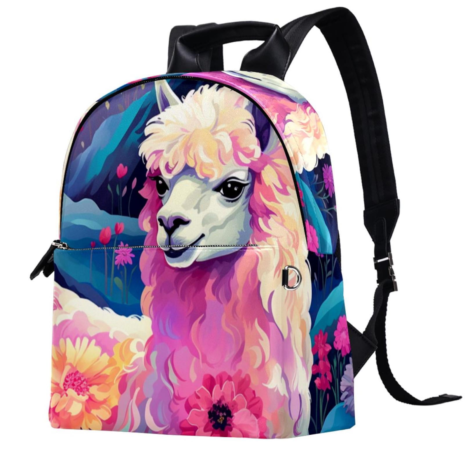 Alpaca Men s Leather Backpack with Adjustable Shoulder Straps Large Capacity Printed Design Lightweight Travel Bookbag for Work School Camping Men