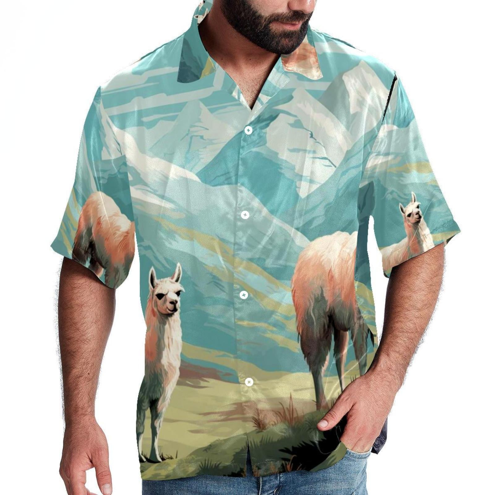 Alpaca Men's Short Sleeve Casual Printed Button Down Beach Shirt ...