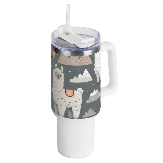 Alpaca and Mountains Sheep 40 oz Tumbler with Handle Insulated Travel Mug Lid Straw Leak Proof Steel Vacuum Water Bottles Glasses Fits in Car Cup Holder