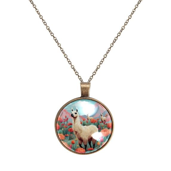 Alpaca Necklace Personalized Custom Photo Round Pendant Adjustable Stainless Steel Necklaces with Gift Box for Men Women Mothers Valentine's Jewelry Gift