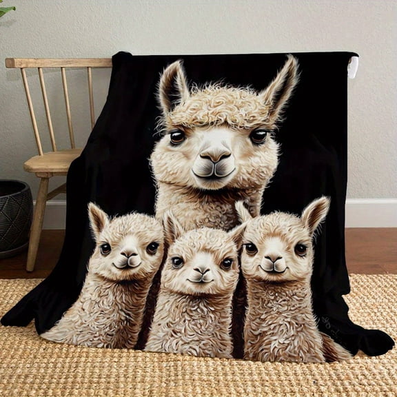 Alpaca Pattern Flannel Throw Blanket, Soft and Comfortable, All-Season, Machine Washable, for Car, Sofa, Bed, Camping and Home Use, Alpaca Lover Gift