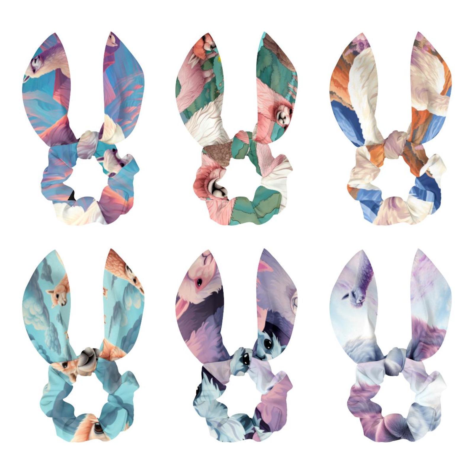 Alpaca Polyester Bow Hair Tie Set with Detachable Rabbit Ears for Women