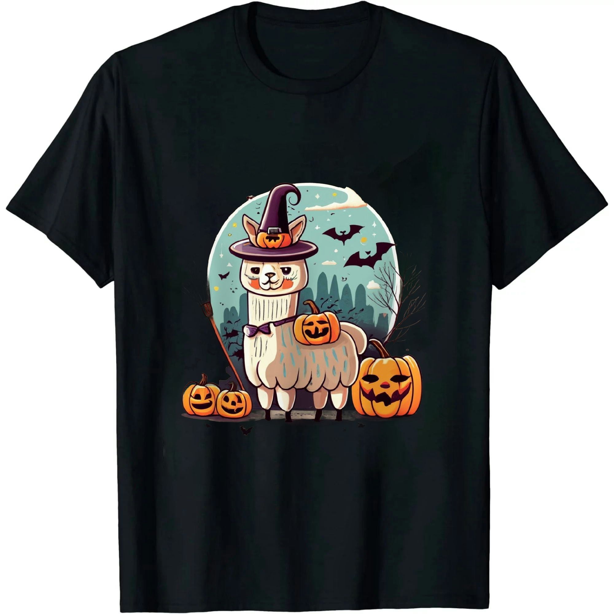 Alpaca Ride Witch Shotgun Moon Vintage Alpaca Halloween T-Shirt ...