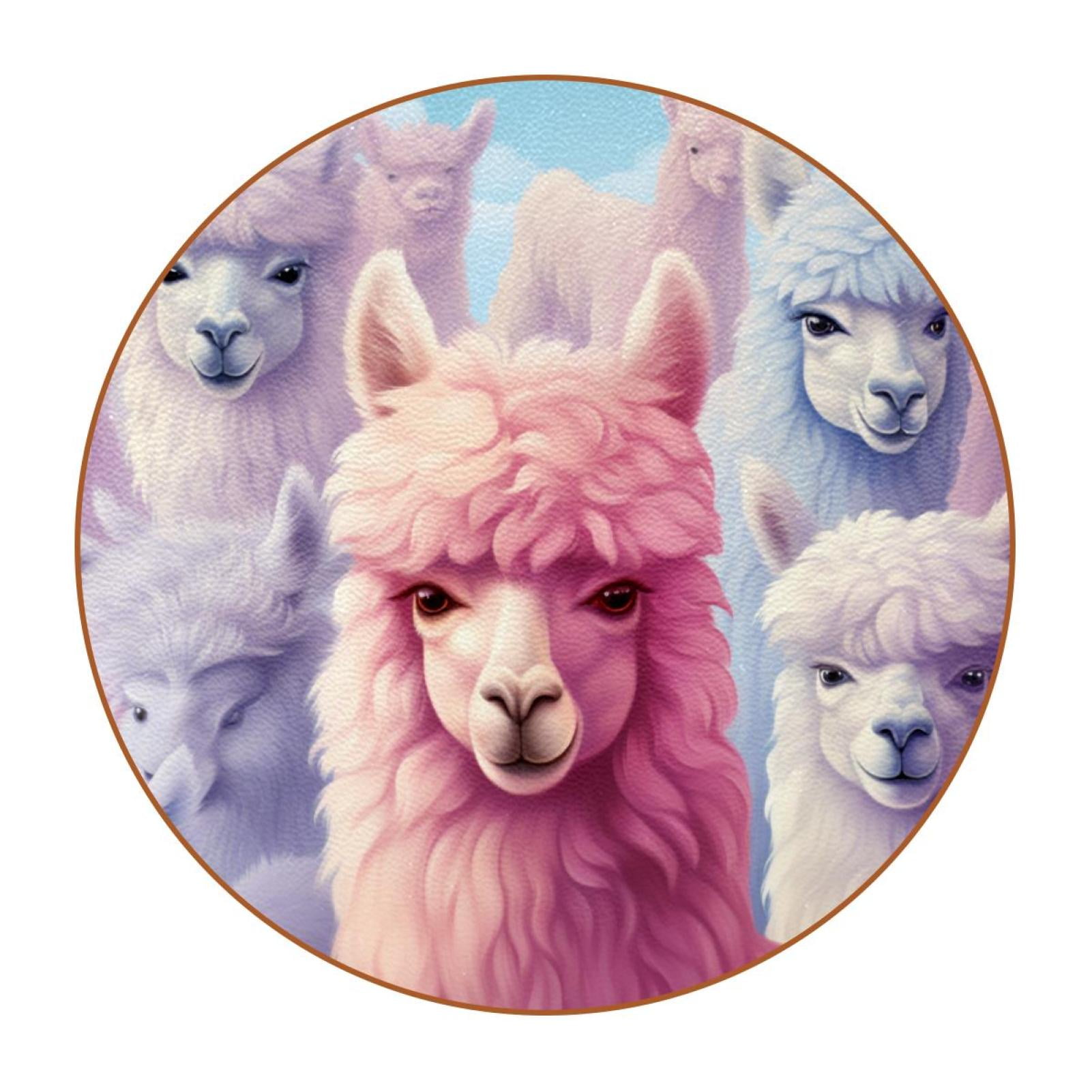 Alpaca Round Car Coasters (6PCS) Microfiber Leather, 11x11 cm/4.3x4.3 ...