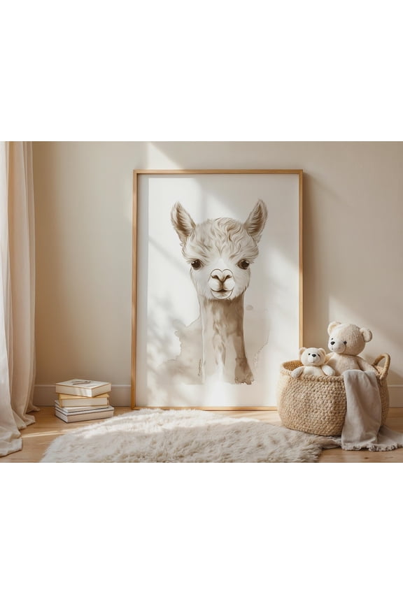 Alpaca Rustic Farmhouse Animal Decor Neutral Tones, Unframed Poster