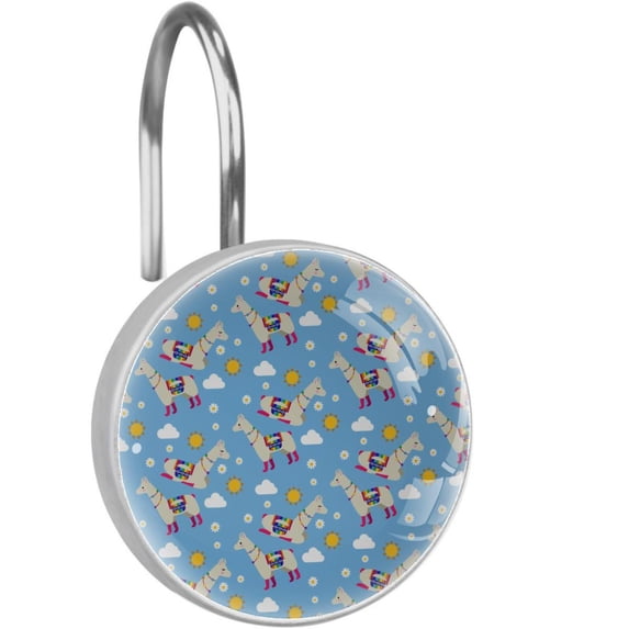 Alpaca Shower Curtain Hooks(Set of 12)for Home Hotel Shower Rods Bathroom Crystal Glass Print Stainless Steel Round Curtain Hooks