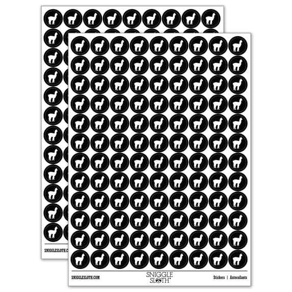 Alpaca Silhouette 200+ Round Stickers - Black - Gloss Finish - 0.50" Size