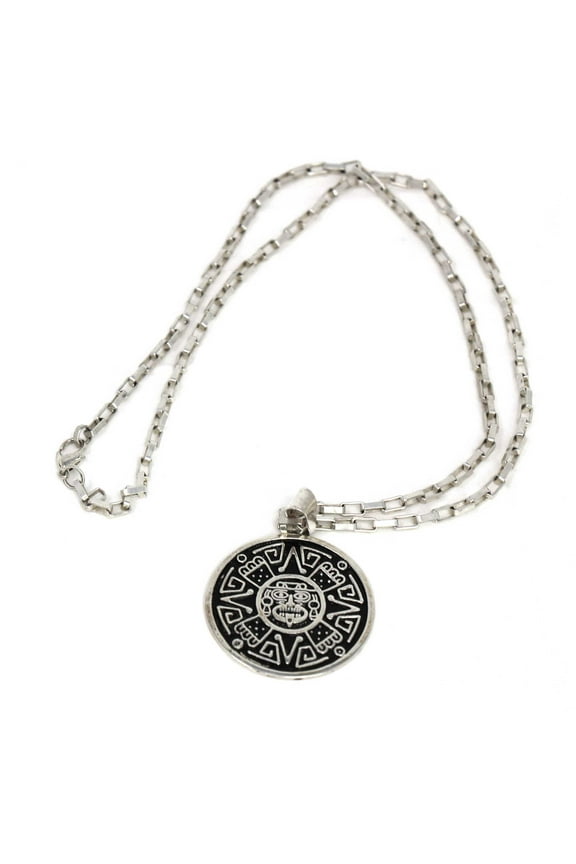 Alpaca Silver Aztec Face Pendant with Chain