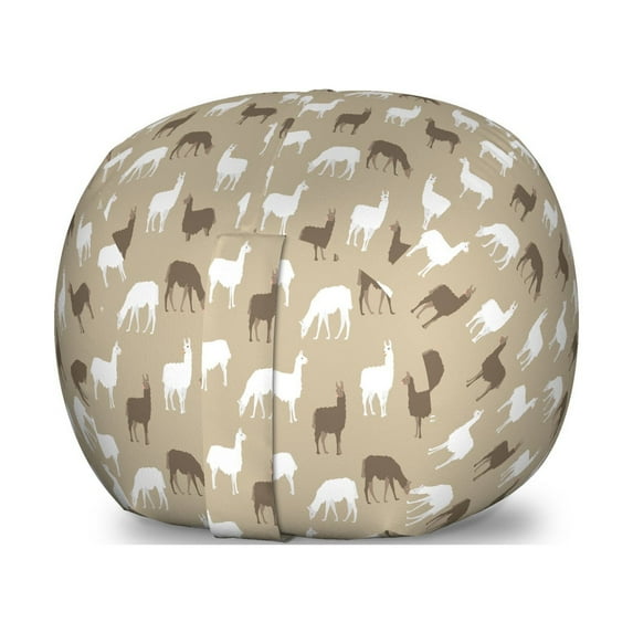 Alpaca Storage Toy Bag Chair, South American Camels Boho Animals Llama Funny Peruvian Pasture Cartoon, Stuffed Animal Organizer Washable Bag, Small Size, White Tan and Umber, by Ambesonne