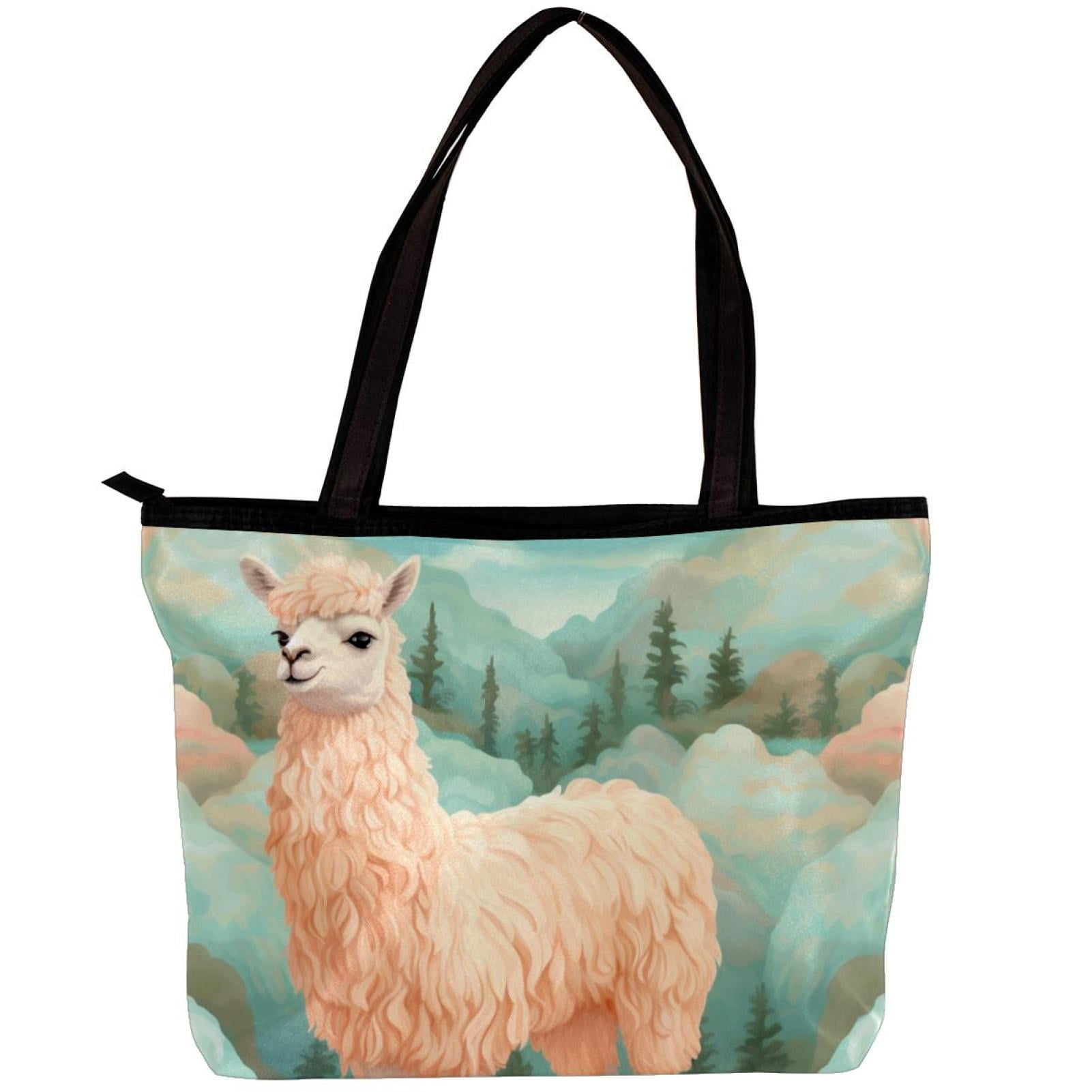 Alpaca Pink Pattern Print Leather Tote Bag main image 1