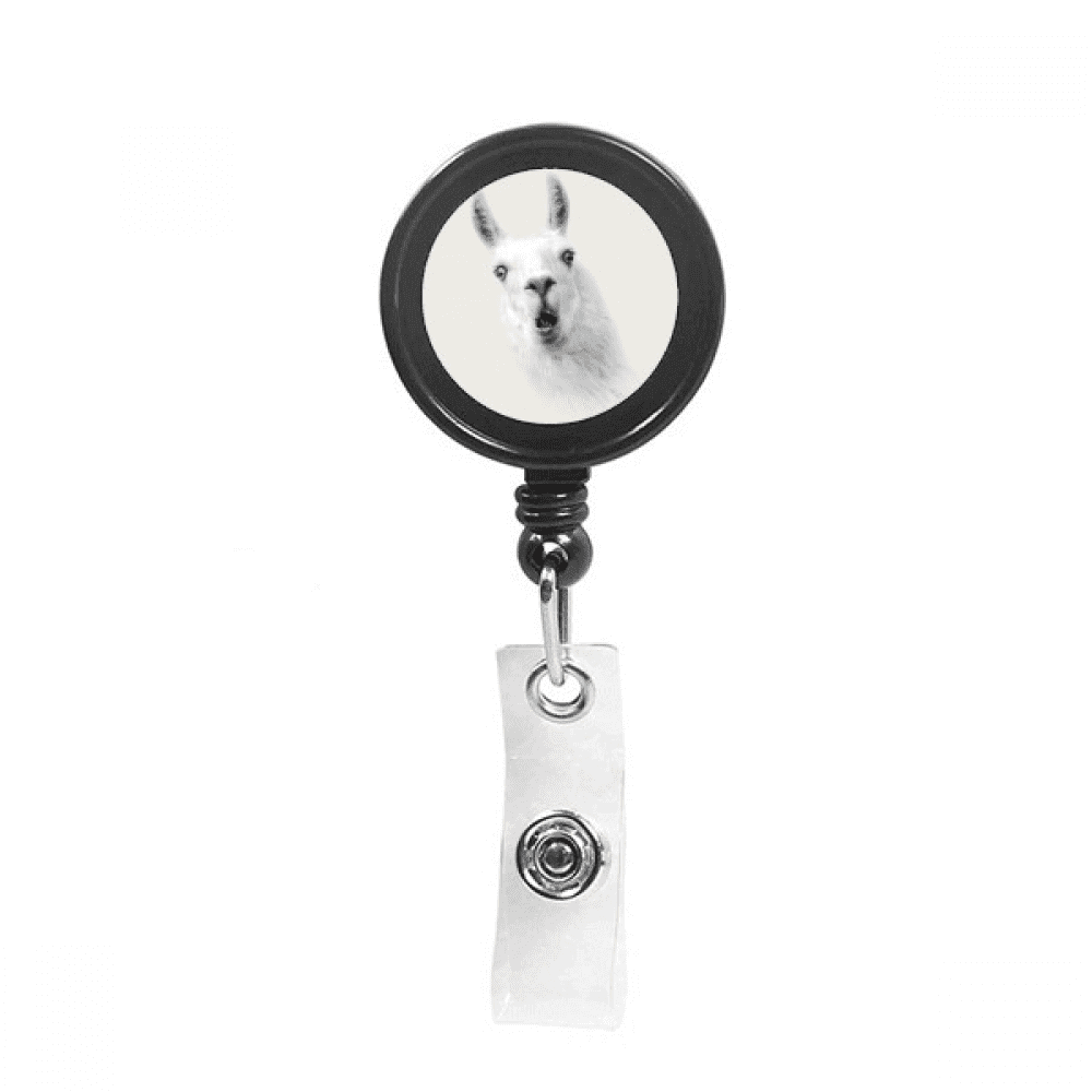 Alpaca Surprise White Mouth Retractable Keychain Badge Holder ID Badge