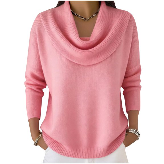 Alpaca Sweaters Women Loose Fit Cozy Sweaters for Women 2025 Knitted Casual Loose Pullover Fashion Cowl Neck Long Sleeve Fall Winter Clothes Trendy Tops