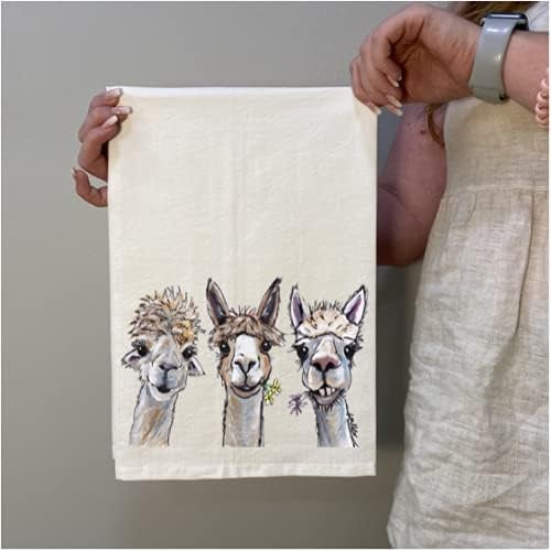 Alpaca Tea Towel - Trio of Alpacas Flour Sack Towel - Alpaca Kitchen Towel - Alpaca Lover Gifts - Alpaca gifts for mom - Handmade - Farmhouse Kitchen Decor - Llama towel - Llama gifts