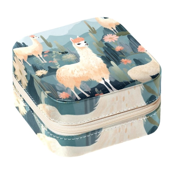 Alpaca Travel Portable Square Jewelry Boxes Display Case - Travel Organizer for Girls and Women