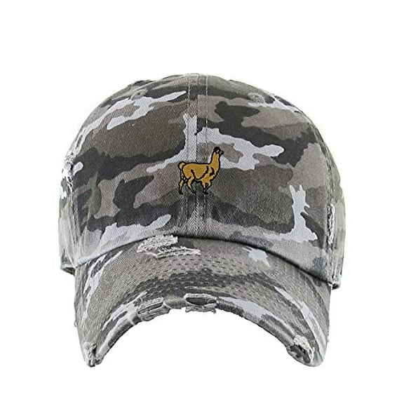 Alpaca Vintage Baseball Cap Embroidered Cotton Adjustable Distressed Dad Hat Gray Camo