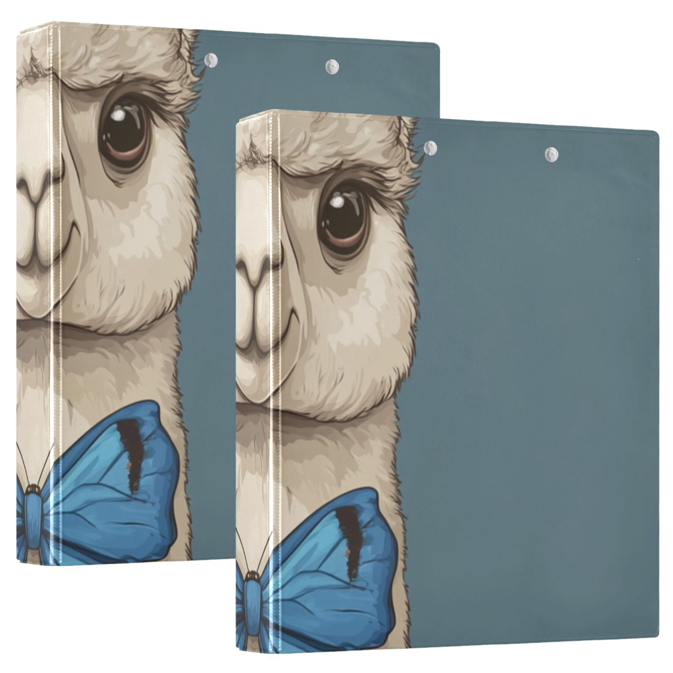 Alpaca Wearing Butterfly Tie 3 Ring Binders 1.5 inch Hardcover File Folders with Interior Pockets A4 Size Organizer for School Office Hospital Set of 2