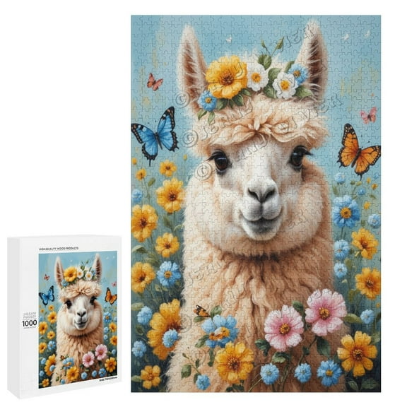 Alpaca With Flower Oil Painting 1000-Piece Puzzle for Adults - A Fun and Relaxing Way to Celebrate Your Love for Llamas,Wooden