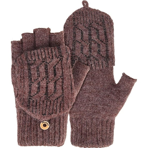 Alpaca Wool & Spandex Winter Knitted Convertible Fingerless Gloves Flip Top Gloves Black 170x110x20mm