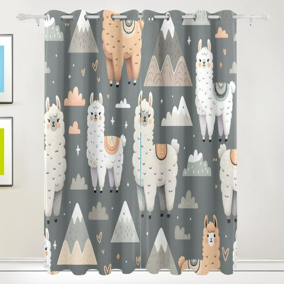 Alpaca and Mountains Sheep Black Out Curtains 72 Inch Length Curtains for Sliding Glass Doors Bedroom Living Room 2 Pack