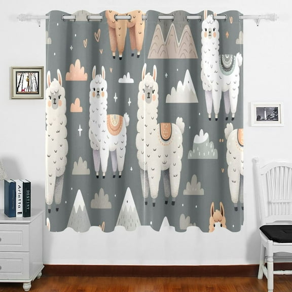 Alpaca and Mountains Sheep Curtains Black Out 63 Inch Length Curtains for Sliding Glass Doors Bedroom Living Room 2 Panels Set