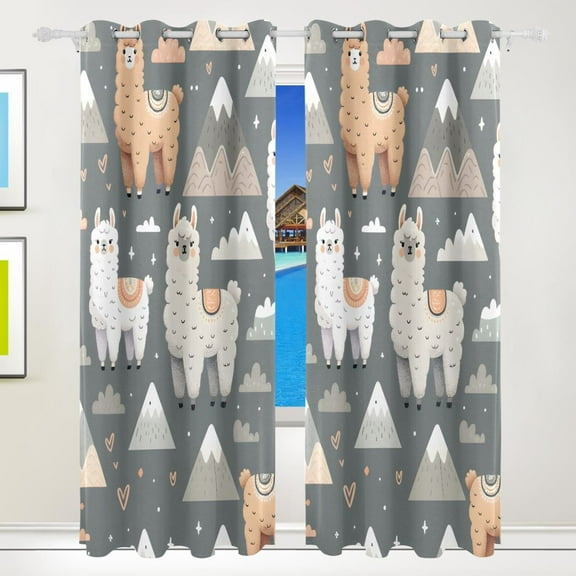 Alpaca and Mountains Sheep Curtains Black Out 72 Inch Length Curtains for Sliding Glass Doors Bedroom Living Room 2 Pack
