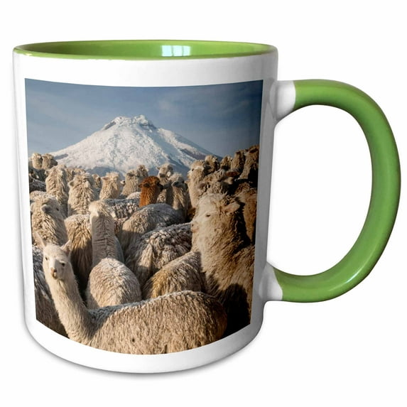 3drose, Alpacas, Cotopaxi Volcano, National Park, Ecuador - Sa07 Pox2245 - Pete Oxford, 15oz Two-tone Green Mug