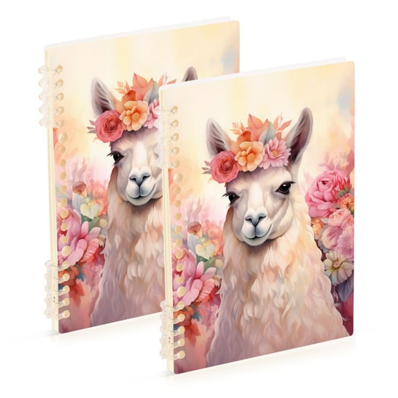 Alpacas Flowers Ring Binder Notebook Journey Note Diary College Ruled Spiral Notebook Study Loose Leaf Paper A5 60 Pages