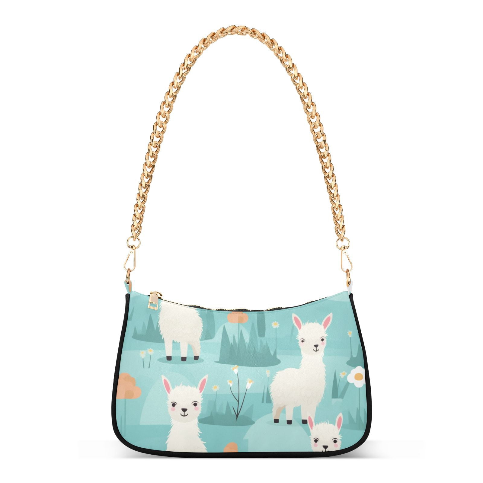 Alpacas Sheeps Flowers LeavesWomen Small Shoulder Bag Crossbody Tote Hobo Bags Purse Clutch Handbags with Chain Strap for Women