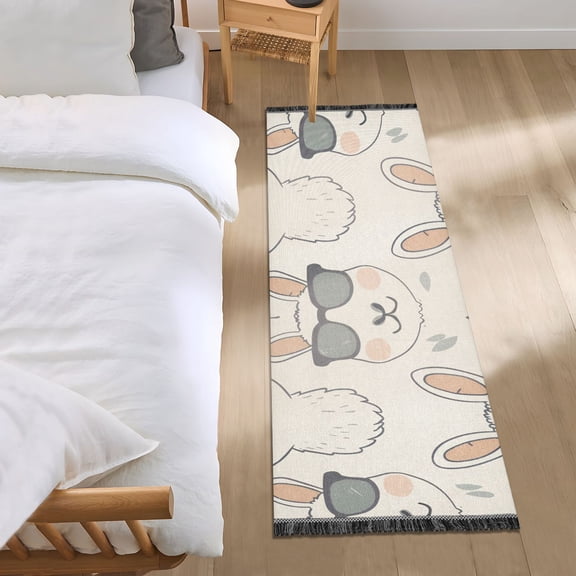 Alpacas with Sunglasses Leaves Bedside Runner Rug 2'x 6' Non Slip Carpet Floor Mat Area Rug