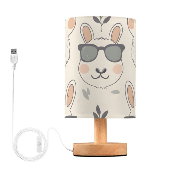 Alpacas with Sunglasses Leaves Table Lamp with USB Port LED Warm Light Lamp Night Light Home Decor