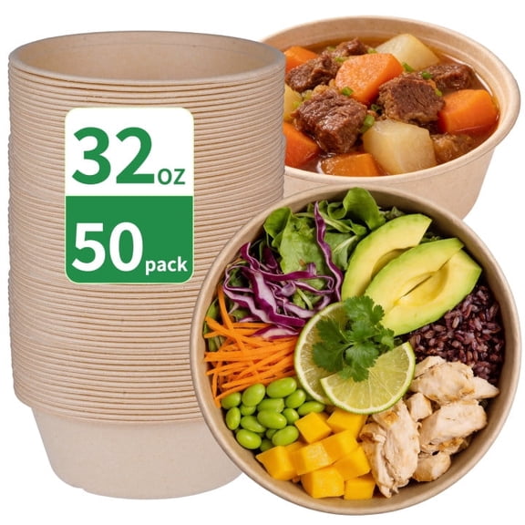 Alpacasso 48 oz Paper Bowls Heavy-Duty,Disposable Bowls for Hot Food, Salad, Milk Cereals