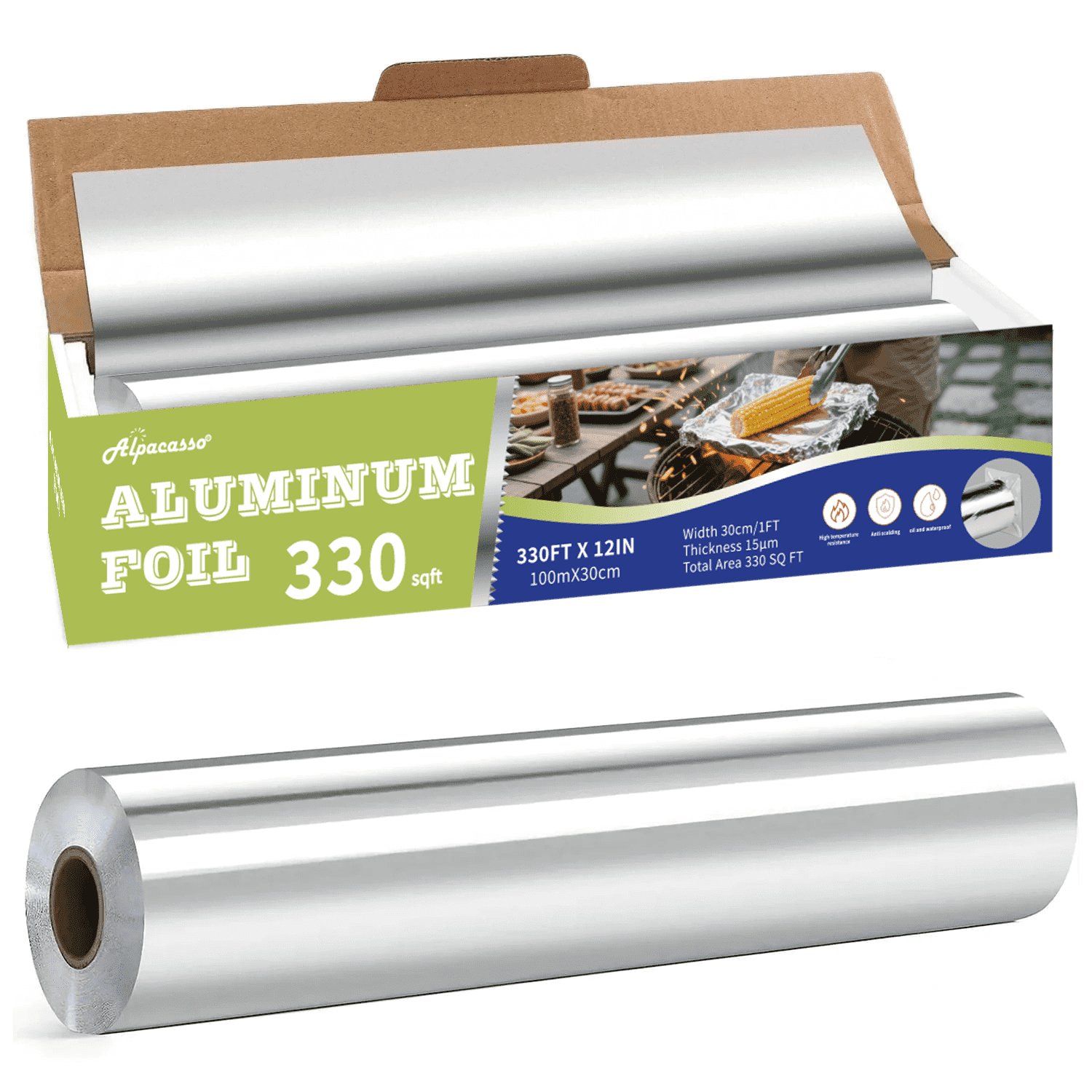Alpacasso Aluminum Foil ,Aluminum Foils Roll with Serrated Cutter,12inx330SQ. FT