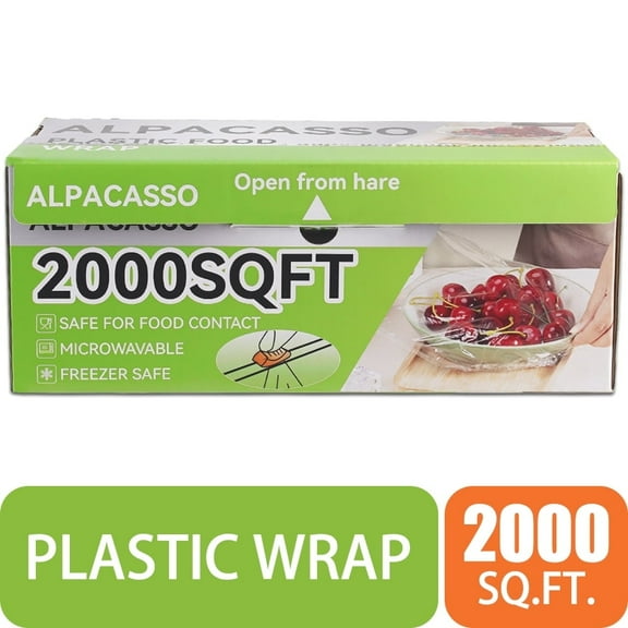 Alpacasso Plastic Food Wrap with Slide Cutter and Bpa-Free Cling wrap 12IN2000FT
